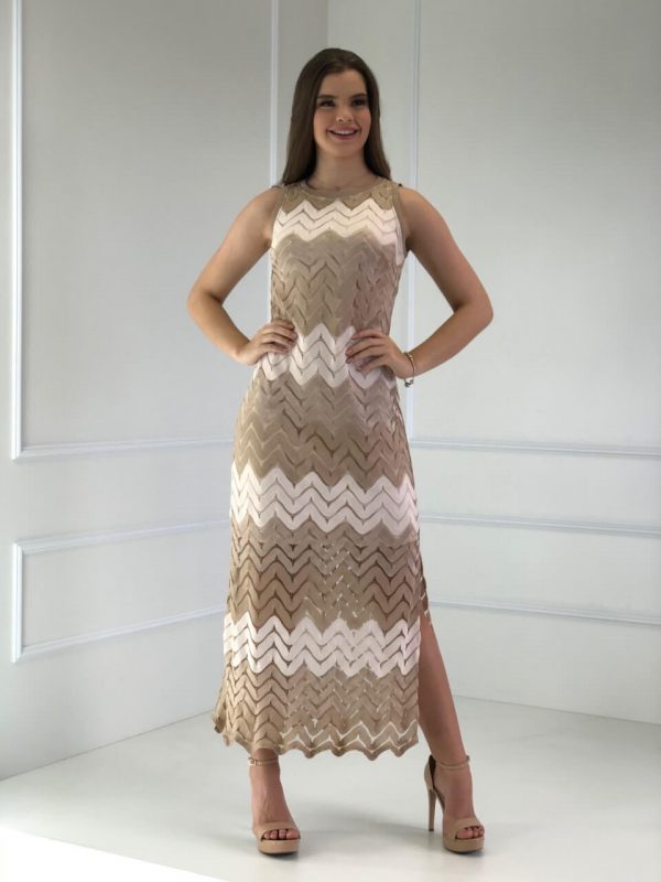 Vestido Longo Renda Zig Zag